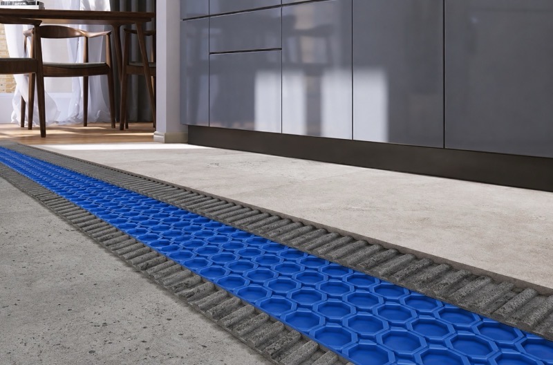 Willo joint running along a tiled kitchen floor
